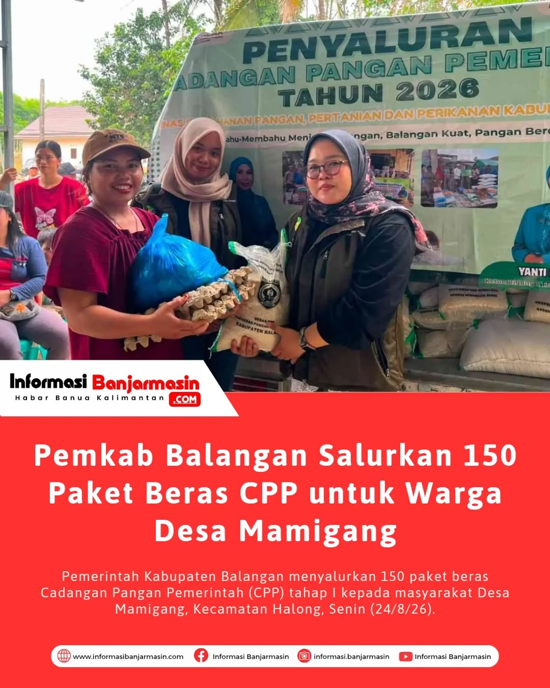 Pemerintah Kabupaten Balangan menyalurkan 150 paket beras Cadangan Pangan Pemerintah (CPP) tahap I k...